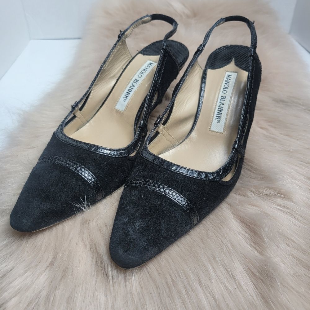 Manolo blahnik Slingback Black Suede Point toe Pump Shoes